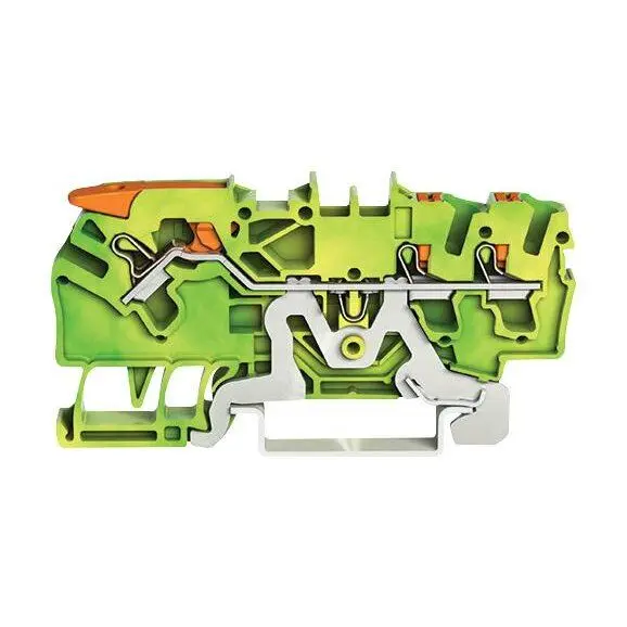 WAGO 3 Conductor Ground Terminal Block, Green, 35mm DIN Rail