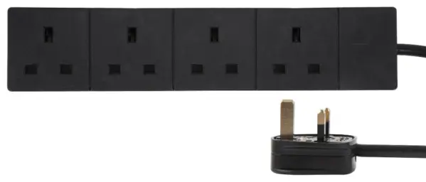 PRO ELEC 4-Gang Mains Extension Lead, 7.5m, Black