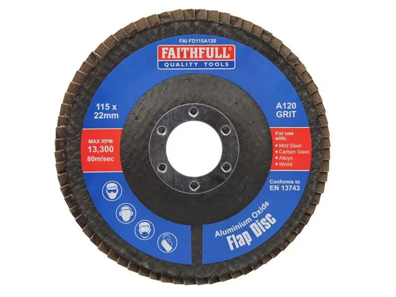 Faithfull Aluminium Oxide Flap Disc 115x22mm, 120 Grit