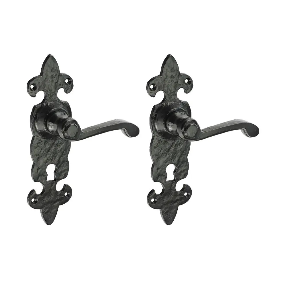Timco Fleur De Lys Ornate Lever Lock Handles, Antique Black, 195 x 55mm