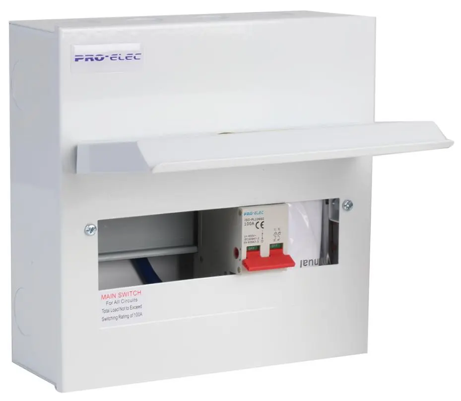PRO ELEC 10-Way Metal Consumer Unit, 100A Main Switch