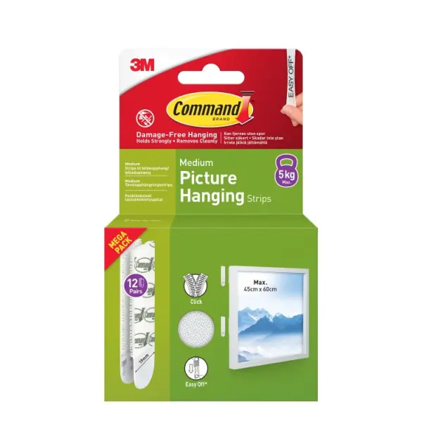 Command Medium Picture Hanging Strips Value Pack, 5kg Limit, 12pk