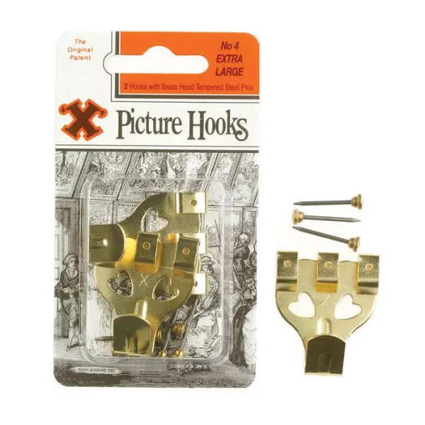 X Picture Hooks No 4 Brass Plated, 85g, 2 Pack
