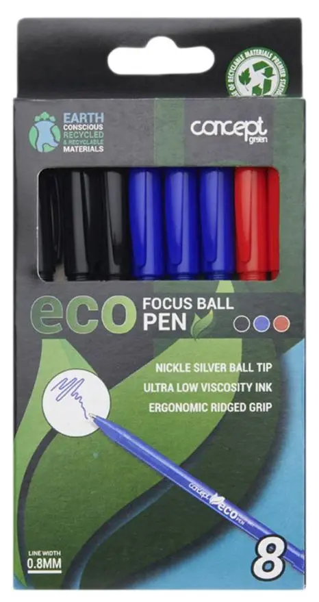 Stylos à bille écologiques Premier Concept Green, 0,8 mm, couleurs assorties, 8