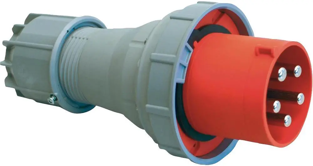 PCE 63A 400V CEEプラグ 3P+N+E 赤 IP67 ケーブル取り付け型
