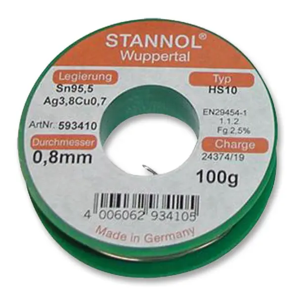 STANNOL Fio de Soldar sem Chumbo, 0,8mm, 100g, Ponto de Fusão 217°C