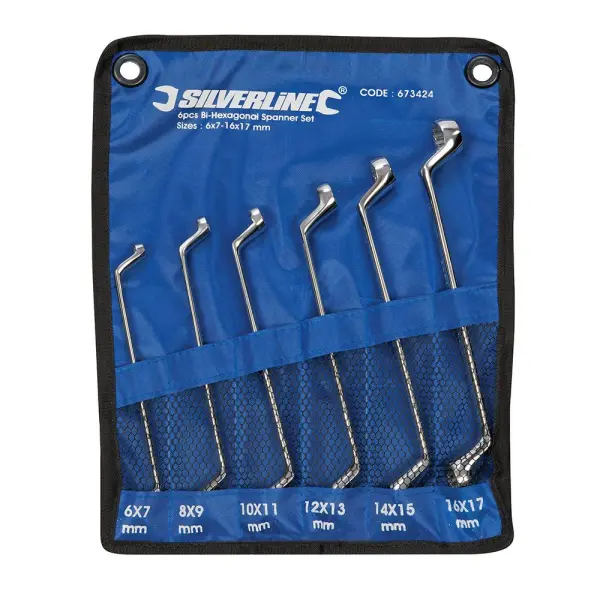 Silverline Deep Offset Ring Spanner Set, 6pc (6-17mm), Chrome Vanadium