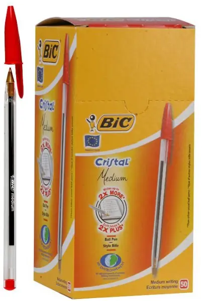 BIC Cristal - Peann Luaidhe Barr Mheánach Pacáiste de 50 (Dearg)
