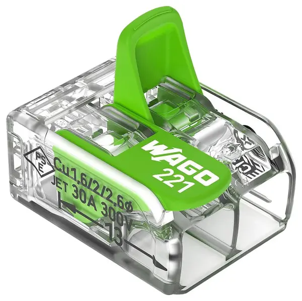WAGO 2 Pole Terminal Block / Splicing Connector with Lever Lock, 450V, Green, 6 - 6mm 41A