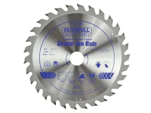 Faithfull TCT Circular Saw Blade - 230mm x 30mm Bore, 30 Teeth