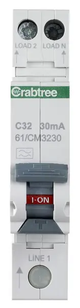 CRABTREE 32安 30mA 單模C型曲線RCBO斷路器