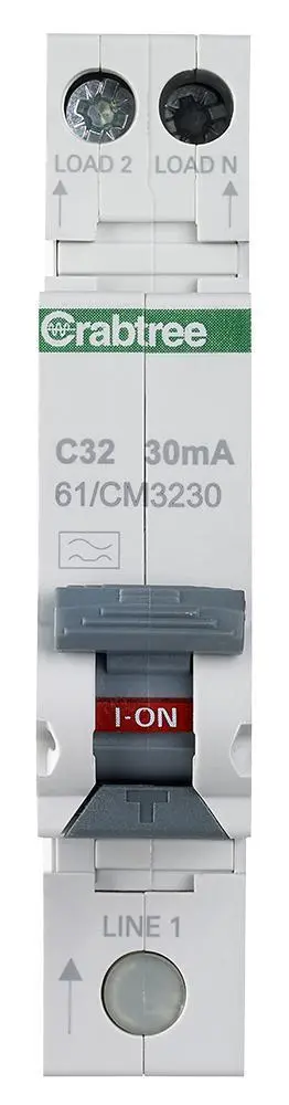 CRABTREE - 32A 30mA RCBO Einzelmodul mit C-Kennlinie