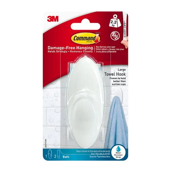 Command Bathroom Large Towel Hook 2.2kg Capacity
