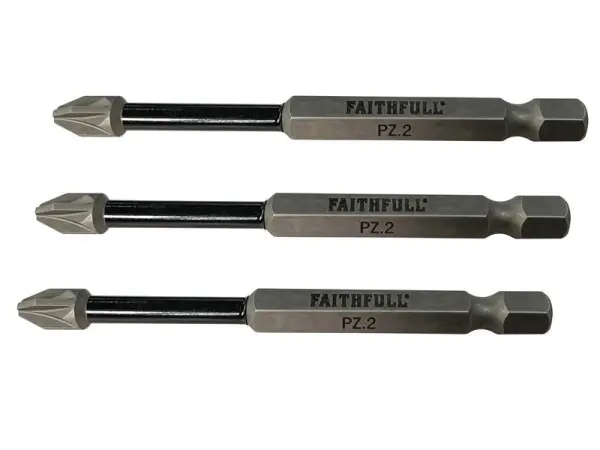 Faithfull Bits de Parafuso Pozidriv PZ2 para Impacto, 75mm (Pacote de 3)