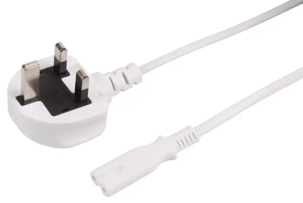 PRO-ELEC UK Mains Plug with 3A Fuse to IEC C7 Power Lead - White 3m
