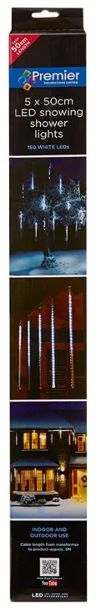 Raraion Snowing Showers Icicle Lights, 5x 50cm, White, LED