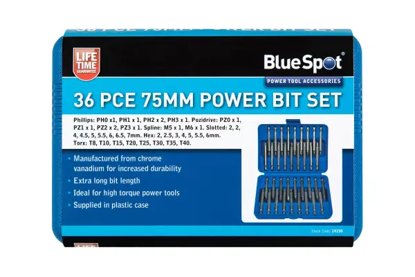 Blue Spot Tools 36-delige 75mm Boorbitsset, Chroomvanadium