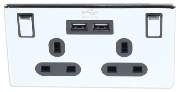 PRO ELEC Enchufe de 2 Tomas con Puertos USB, Negro Níquel