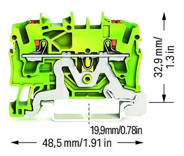 WAGO 2 Conductor Ground Through Terminal Block Yellow/Green, 35mm DIN Rail