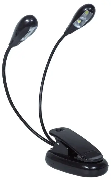 Rechargeable LED Reading Light Twin Heads Clip Black
