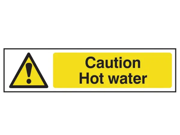 Scan PVC Caution Hot Water Sign 200mm x 50mm
