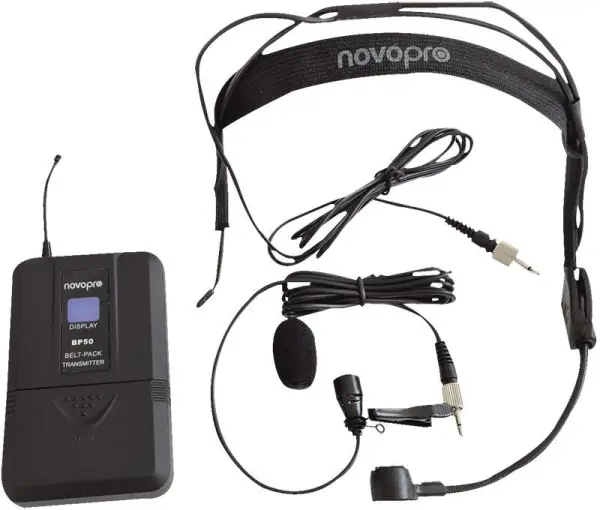 NOVOPRO Kit de Microfone UHF Bodypack com Headset e Lavalier