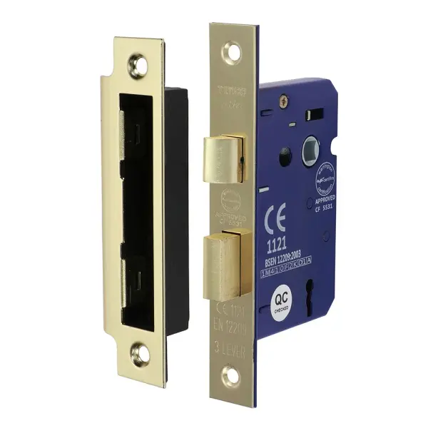 Timco - Kunci Sash 3 Lever, Elektro Brass (Saiz Sarung 65 / Jarak Belakang 45 -
