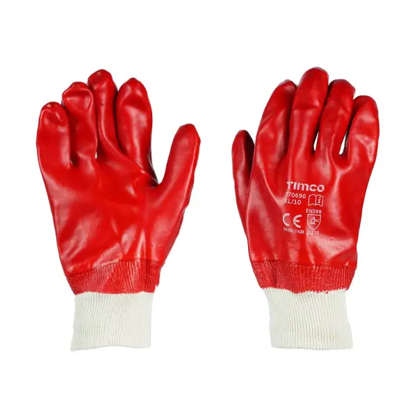 Timco PVC-Coated Cotton Gloves, XL, Red/Cream