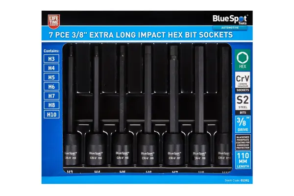 Blue Spot Tools - Set Soket Hex Impak Panjang 7-Pie 3/8''