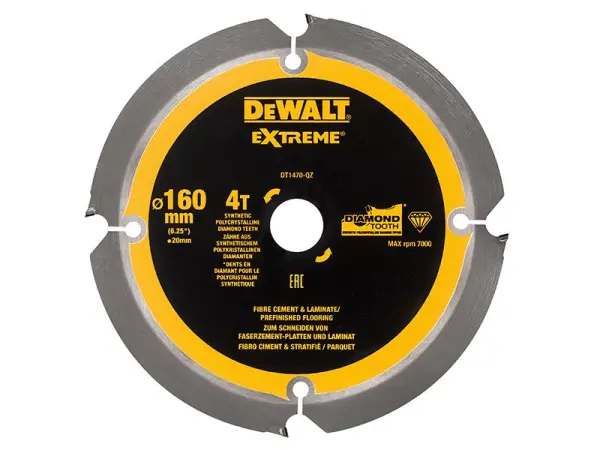 DEWALT 익스트림 PCD 파이버 시멘트 톱날 160mm x 20mm 4T