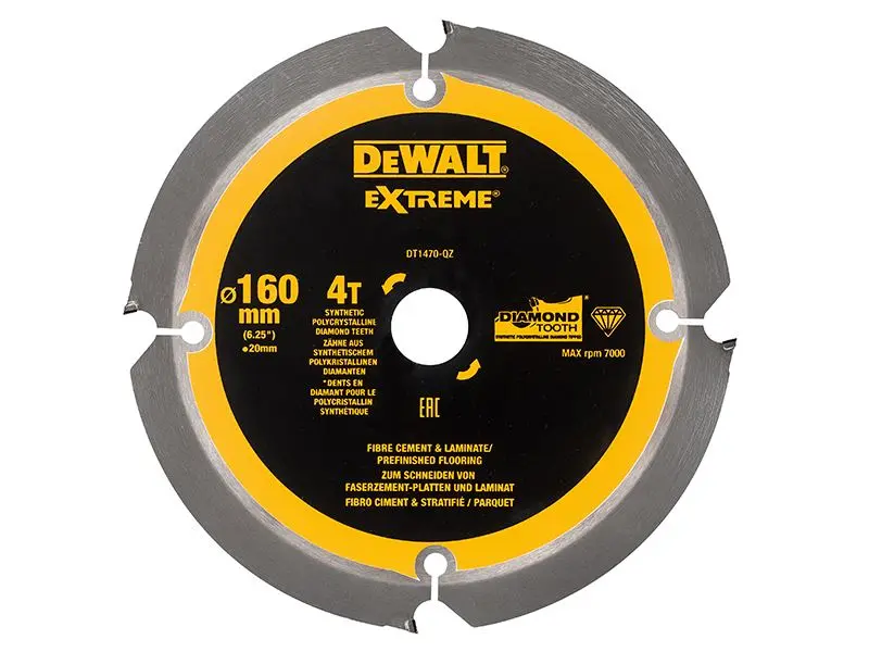 DEWALT Extreme PCD ファイバーセメントソーブレード 160mm x 20mm 4T