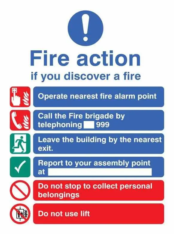 RARAION Sinal de Ação em Caso de Incêndio, Autoadesivo, 150mm x 200mm