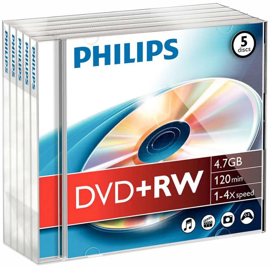 PHILIPS DVD+RW Δισκέτες, Ταχύτητα 4x, Συσκευασία 5 τεμαχίων