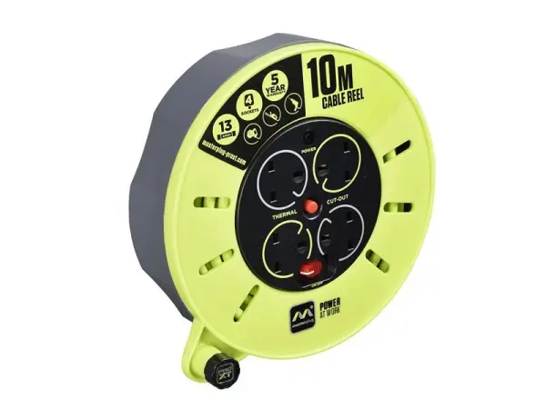 Masterplug PRO-XT Enrouleur de câble 4 prises, 10m, 13A, 240V