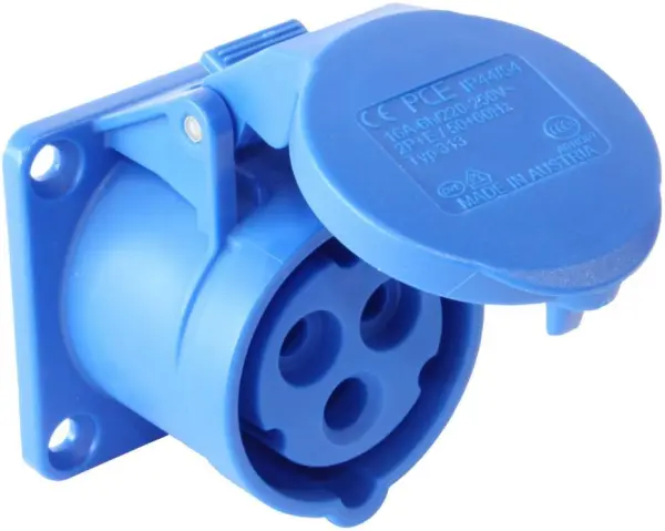 PCE 16A, 230V Panel Mount CEE Socket, 2P+E, Blue, IP44