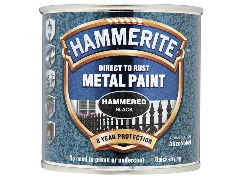 Hammerite Pintura para Metal Directo al Óxido, Efecto Martillado Negro, 250ml