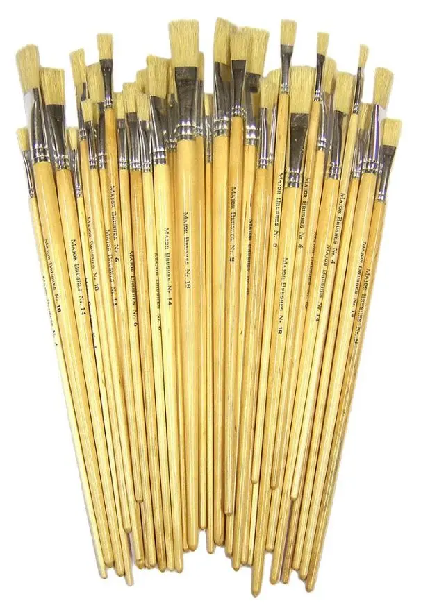 MAJOR BRUSHES Hog Bristle Long Handle Paint Brushes - Assorted 30 Pack