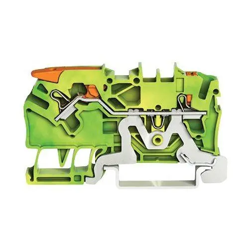 WAGO 2 Conductor Ground Terminal Block Lever Push Button Cage Clamp, 35mm DIN - 22AWG 12AWG