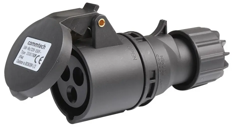 PRO ELEC 16A, 230V Cable Mount CEE Socket, 2P+E, IP44 Black