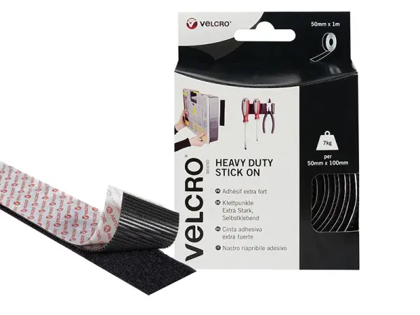 VELCRO® Brand Nastro Adesivo Pesante a Strappo 50mm x 1m Nero