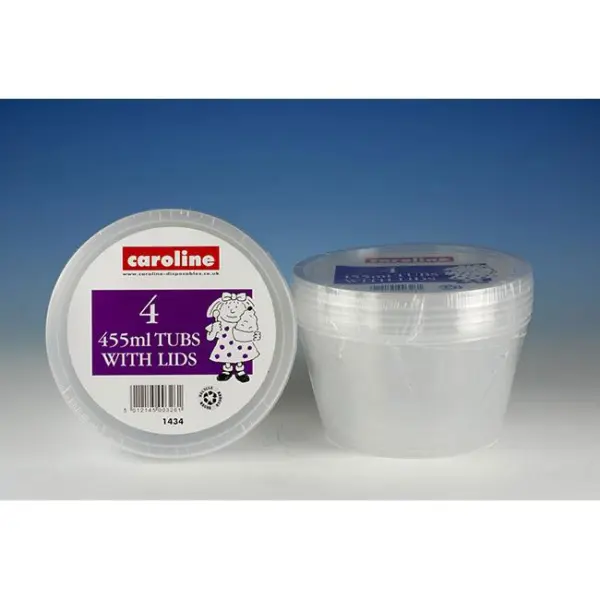 Caroline Round Plastic Tubs with Lids, 455ml, 4-Pack