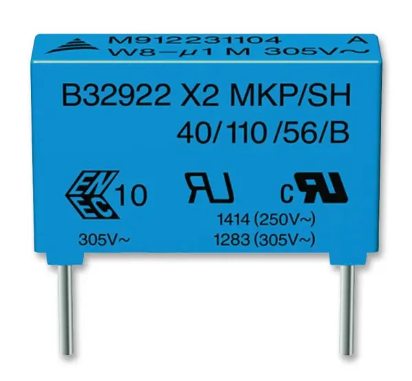 TDK B32922 Series Safety Capacitor, Metallized PP, 0.47 µF, X2 Class, 305VAC