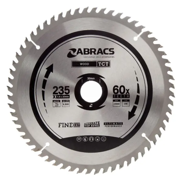 Abracs Lama da Taglio Circolare TCT per Legno, 235mm x 60 Denti