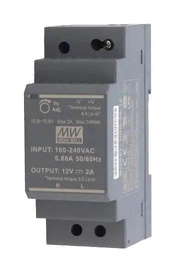 MEAN WELL HDR-30 Series DIN Rail Power Supply, 12V 2A, 24W