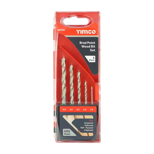 Timco Brad Point Wood Bit Set, HSS, 5-Piece (2-6mm)