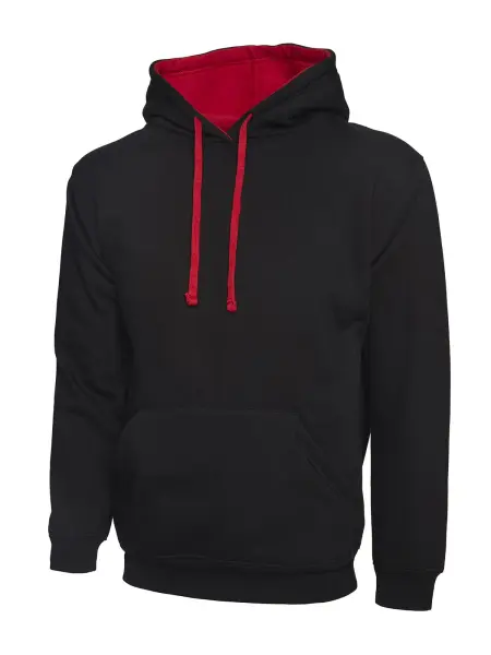 Uneek Unisex Contrast Hooded Jumper - Black/Red - XL