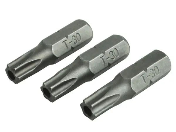 Faithfull S2 Grade Steel T30S Screwdriver Bits, 25mm (Pack of 3)