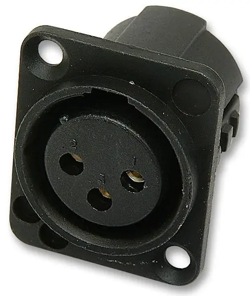 DELTRON XLR Panel Socket, 3 Pole, Black, Metal Body