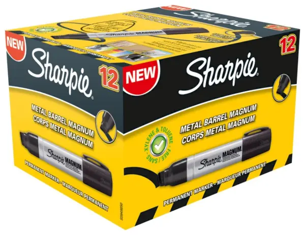 SHARPIE Rotuladores Permanentes Magnum Metal Barrel, Negro, Pack de 12