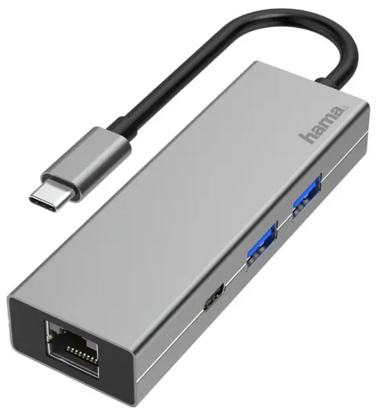 HAMA - Hab Multiport USB-C & Adaptor LAN, USB-C ke 2x USB-A USB-C RJ45